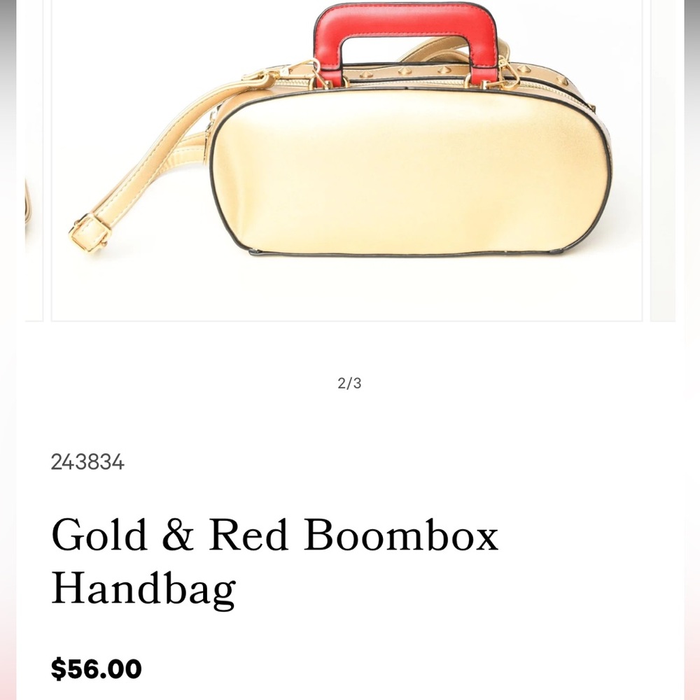 BAM FOREVER Gold & Red Boombox Handbag Purse w detachable strap - Picture 7 of 8